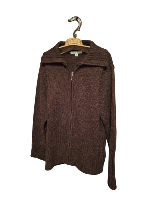 Carolyn Taylor Sweaters - Carolyn Taylor Full Zip Brown Cardigan sweater ladies XL Preppy Academia Comfy